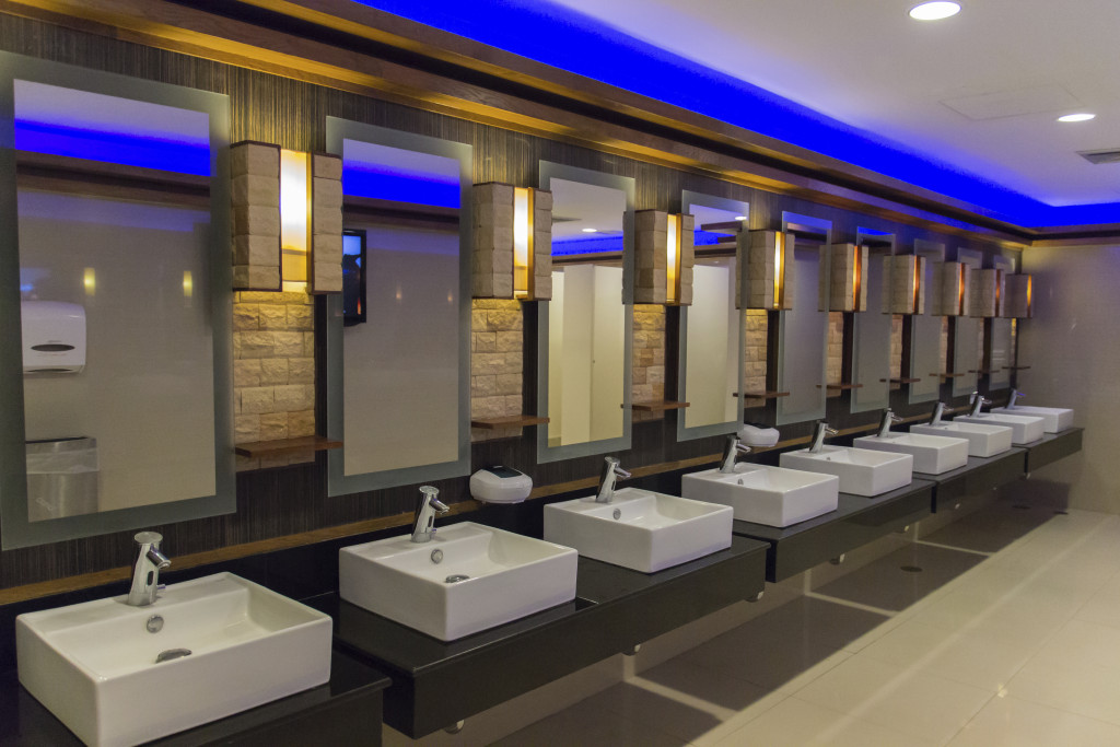 faucet and sink in the modern public toilet