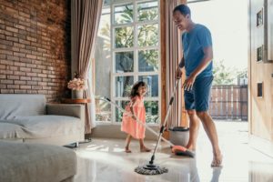 Cleaning the living room
