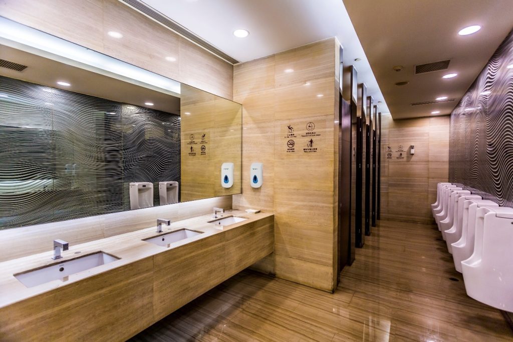 Clean bathroom with BioHygiene soap dispenser